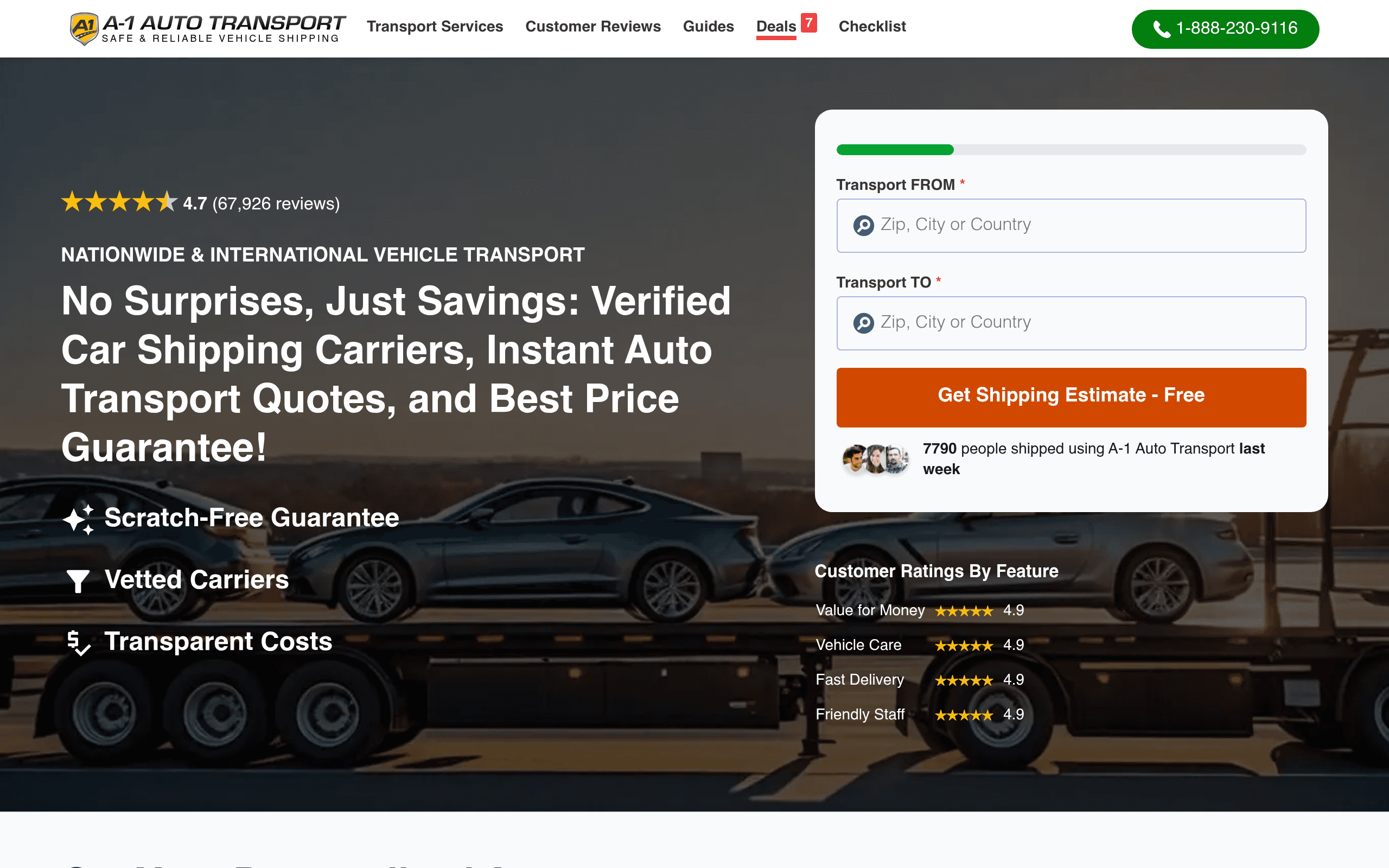 A-1 Auto Transport desktop website screenshot