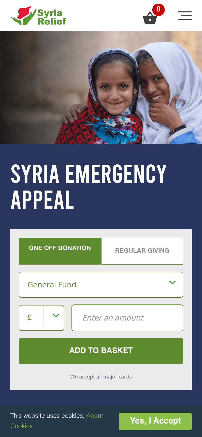 Syria Relief mobile website screenshot
