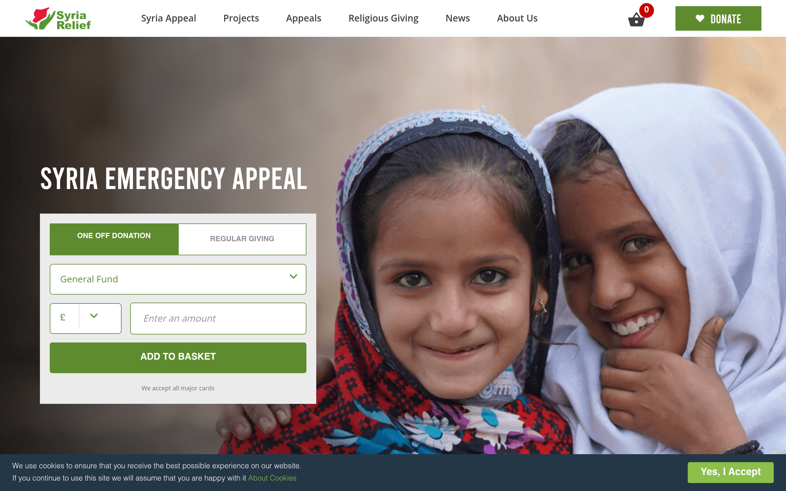 Syria Relief desktop website screenshot